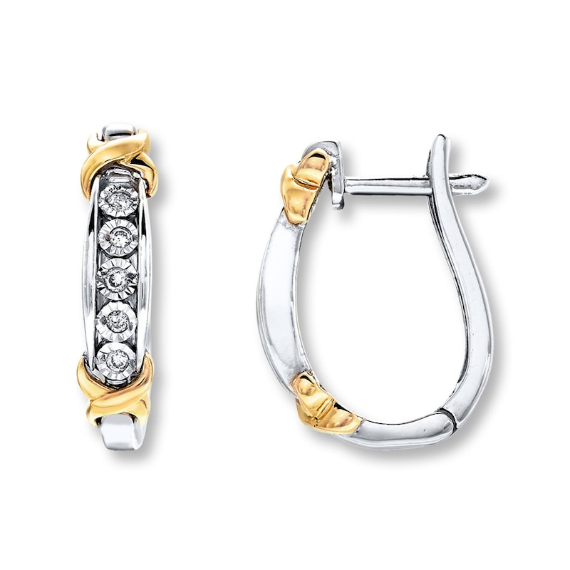 Previously Owned Diamond Hoop Earrings 1/10 ct tw Sterling Silver & 10K Yellow Gold