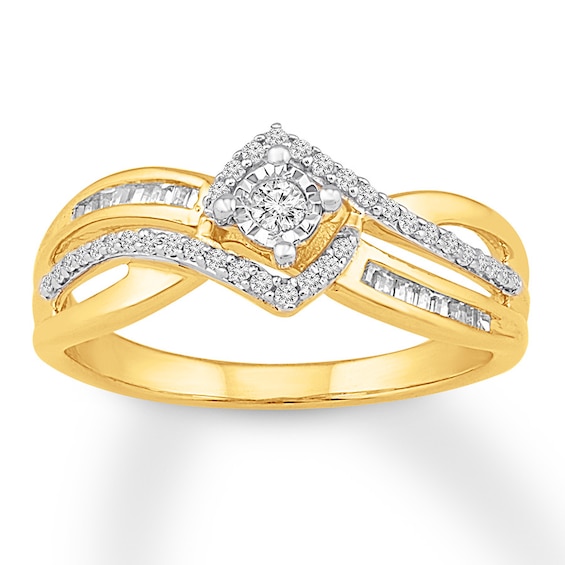 Previously Owned Diamond Promise Ring 1/4 ct tw Round & Baguette-cut 10K Yellow Gold