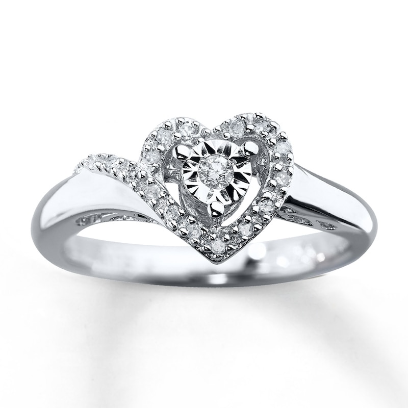 Previously Owned Heart Promise Ring 1 10 Ct Tw Round Cut Diamonds Sterling Silver Kay