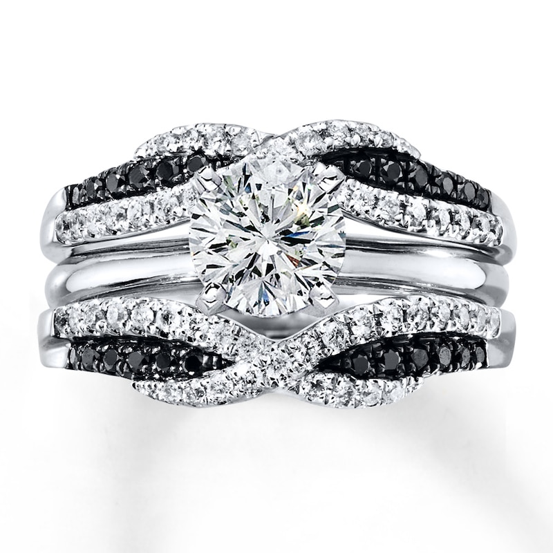 Previously Owned Black & White Diamonds 1/2 ct tw Enhancer Ring 14K White Gold - Size 4.25