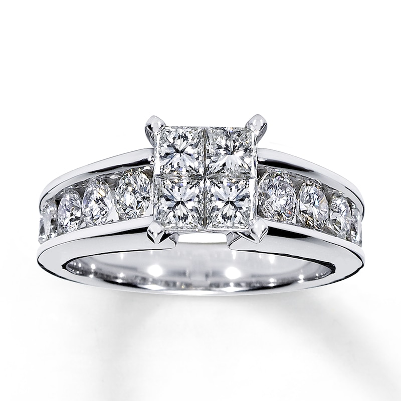 Previously Owned Diamond Engagement Ring 1-3/4 ct tw Princess & Round-cut 14K White Gold - Size 10.5