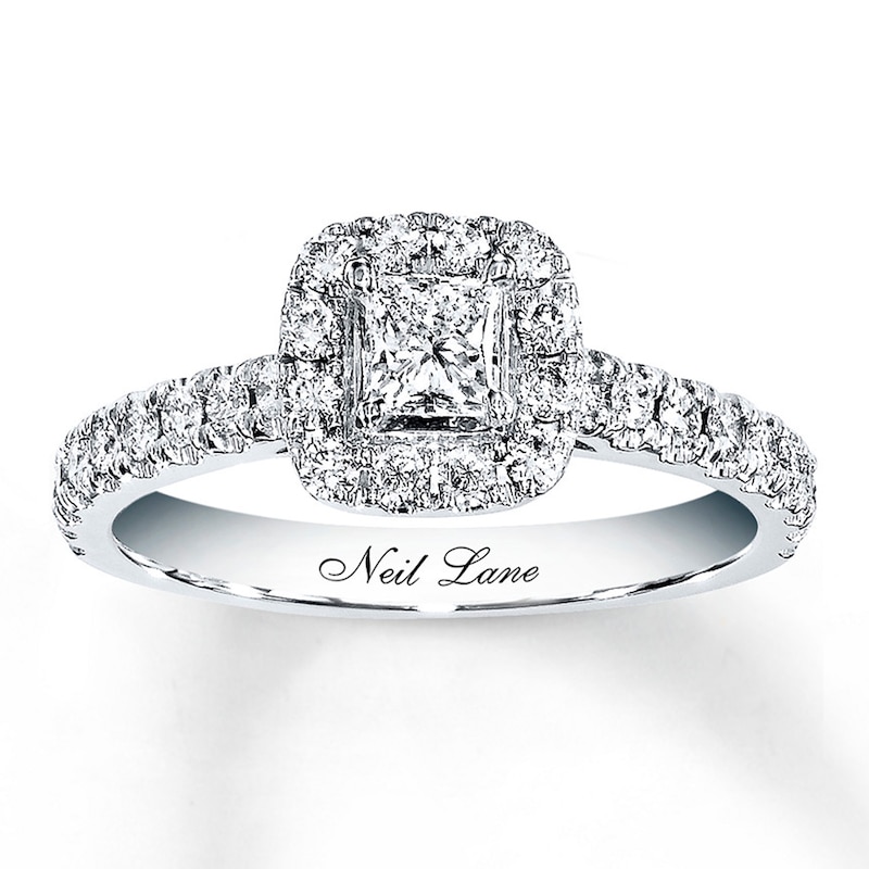 Previously Owned Neil Lane Engagement Ring 7/8 ct tw Princess & Round-cut Diamonds 14K White Gold Size 9