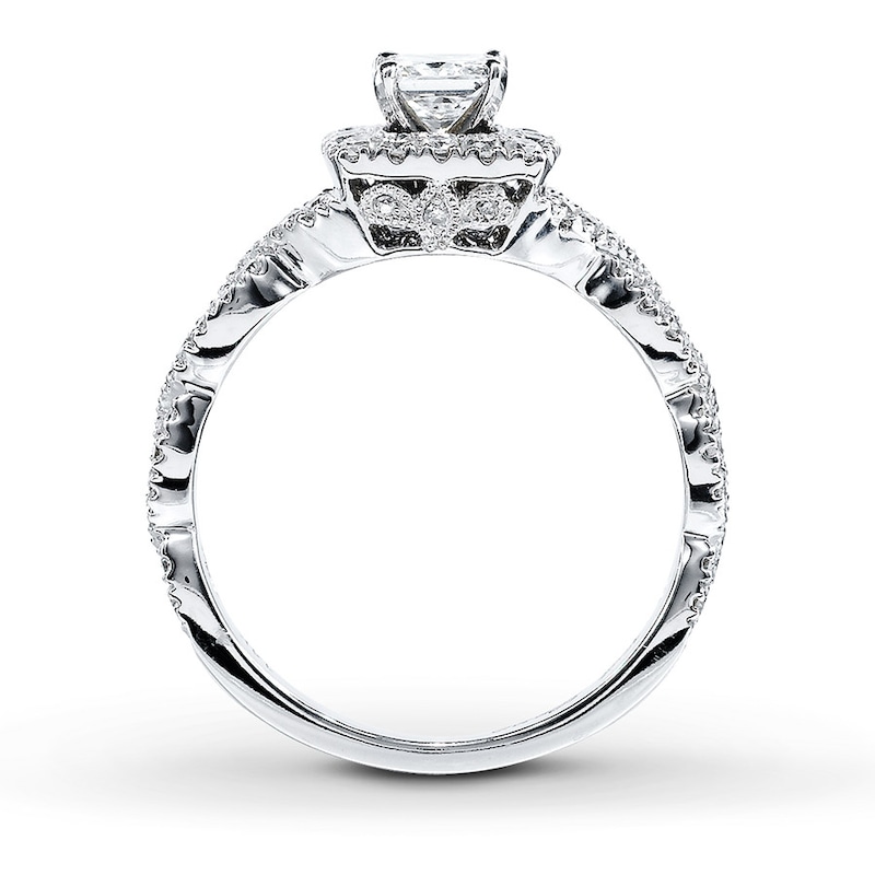 Previously Owned Neil Lane Engagement Ring 1 ct tw Princess & Round-cut Diamonds 14K White Gold - Size 4.25
