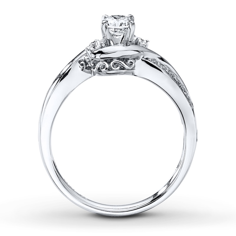 Main Image 2 of Previously Owned Three-Stone Engagement Ring 3/8 ct tw Round-cut Diamonds 14K White Gold - Size 9.5