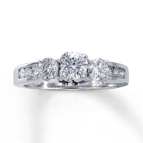 Previously Owned Three-Stone Diamond Engagement Ring 1 ct tw Round-cut 14K White Gold - Size 4.5