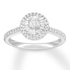 Thumbnail Image 1 of Previously Owned Diamond Engagement Ring 1/2 ct tw Round & Baguette 14K White Gold - Size 9.75