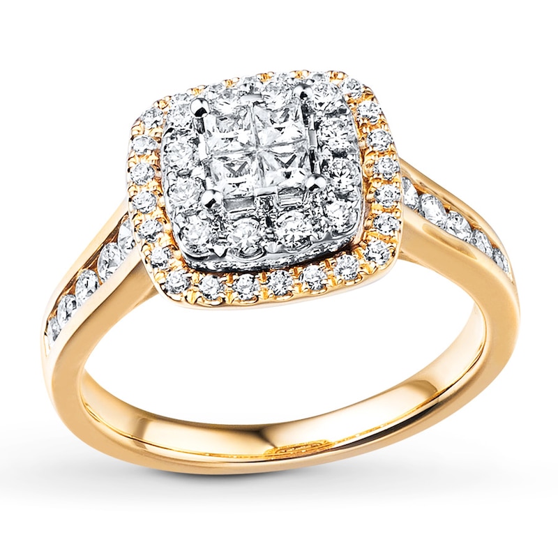 Previously Owned Diamond Engagement Ring 3/4 ct tw Princess & Round-cut 14K Two-Tone Gold - Size 11