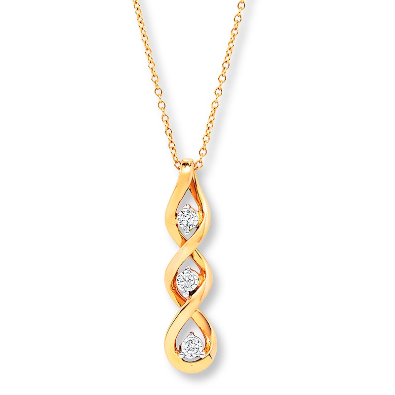 Main Image 1 of Previously Owned Diamond Necklace 1/10 ct tw Round-cut 10K Yellow Gold