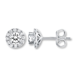 Previously Owned THE LEO Diamond Earrings 7/8 ct tw Round-cut 14K White Gold