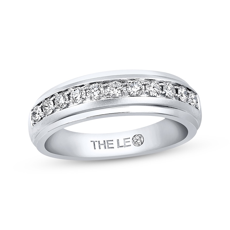 Main Image 1 of Previously Owned Men's THE LEO Diamond Wedding Band 1/2 ct tw Round-cut 14K White Gold