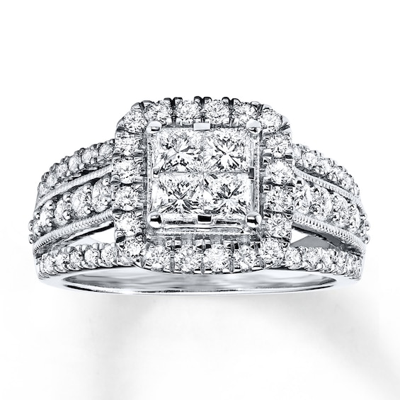 Previously Owned Engagement Ring 1-/ ct tw Princess & Round-cut Diamonds 14K White Gold