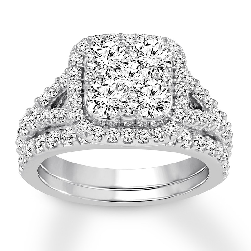 Main Image 1 of Previously Owned Diamond Bridal Set 2-1/2 ct tw Round-cut 14K White Gold