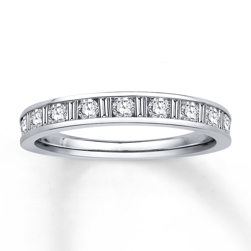 Previously Owned Diamond Anniversary Ring 1/2 ct tw Baguette & Round-cut 14K White Gold - Size 9.5