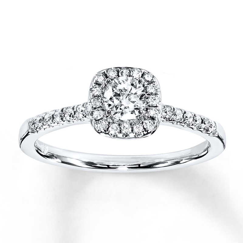 Main Image 1 of Previously Owned Diamond Engagement Ring 3/8 ct tw Round-cut 10K White Gold - Size 10