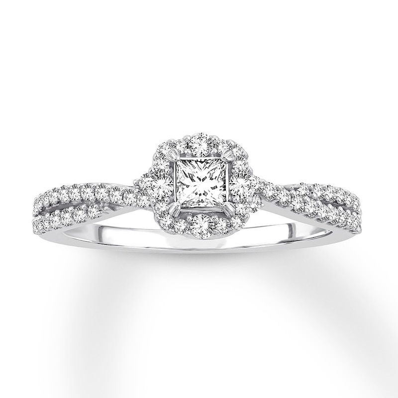 Previously Owned Diamond Engagement Ring 12 Ct Tw Princess And Round 14k White Gold Kay 0556