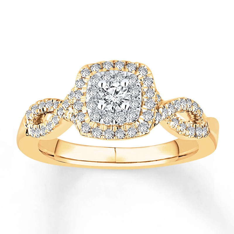 Main Image 1 of Previously Owned Diamond Engagement Ring 1/2 ct tw Round-cut 10K Two-Tone Gold