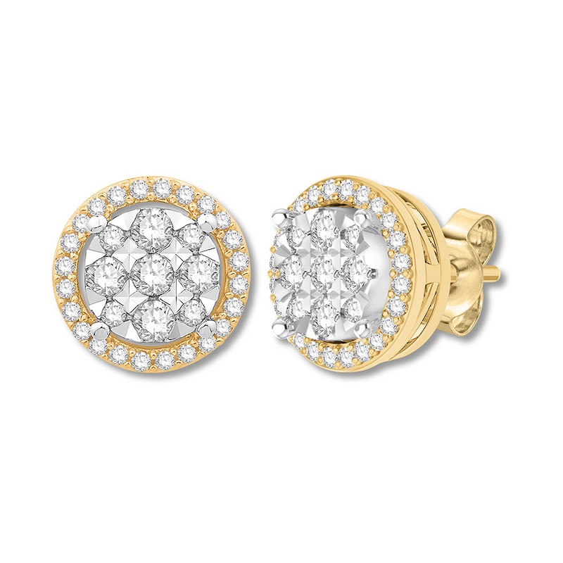 Main Image 2 of Previously Owned Diamond Stud Earrings 1/2 cttw 10K Two-Tone Gold