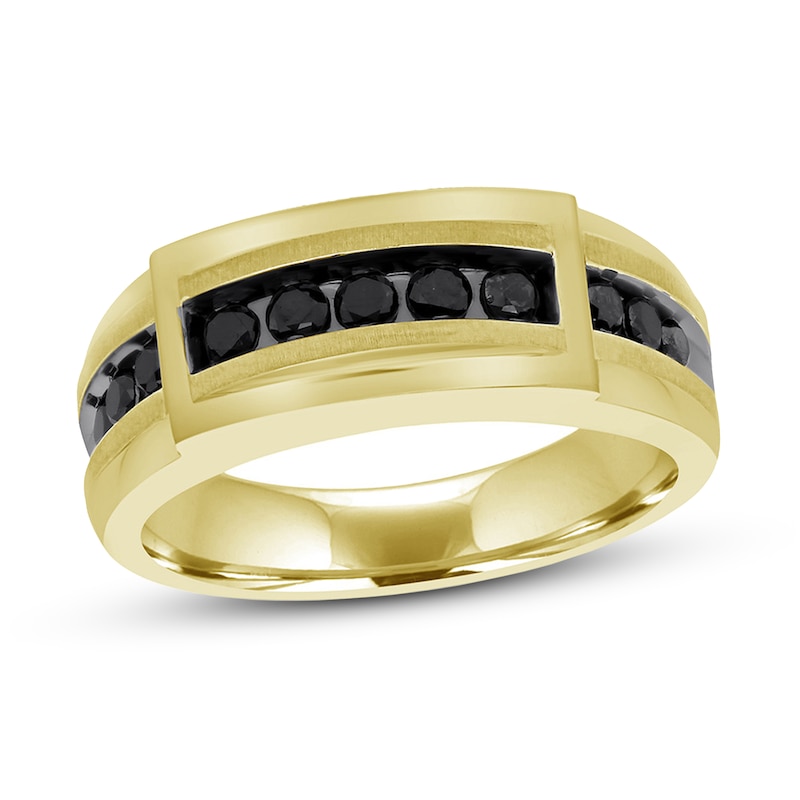 Main Image 1 of Previously Owned Men's Black Diamond Ring 1/2 ct tw Round-cut 10K Yellow Gold