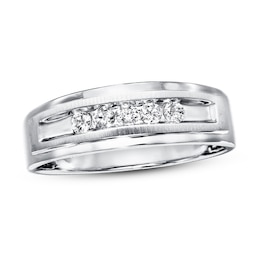 Previously Owned Men's Diamond Wedding Band 1/4 ct tw Round-cut 10K White Gold