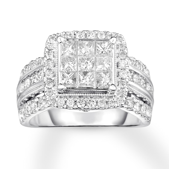 Previously Owned Diamond Engagement Ring 2 ct tw Princess/Round 10K ...