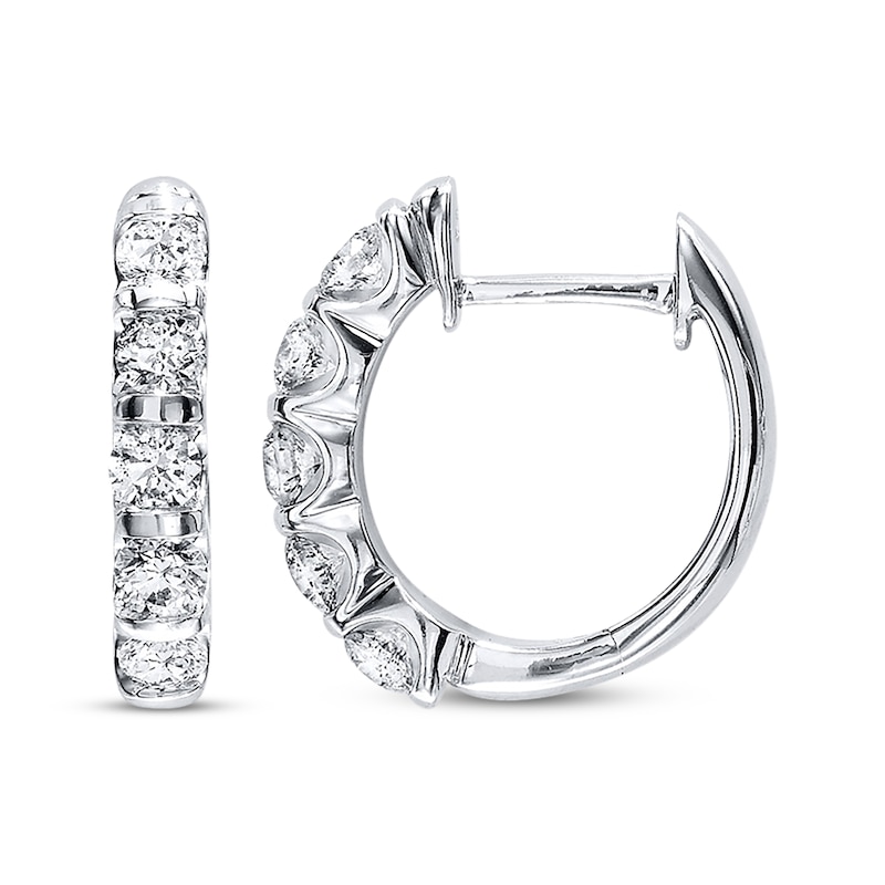 Previously Owned Diamond Hoop Earrings 1 ct tw Round-cut 14K White Gold ...