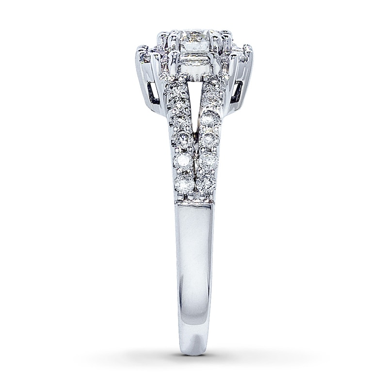 Previously Owned Diamond Engagement Ring 1 ct tw Round & Baguette-cut 14K White Gold - Size 3.25
