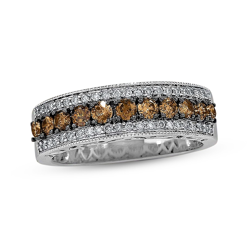 Main Image 1 of Previously Owned Brown & White Diamond Anniversary Band 3/4 ct tw Round-cut 14K White Gold - Size 10