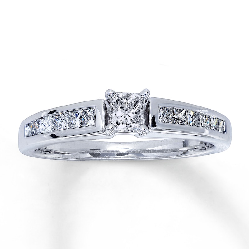 Main Image 1 of Previously Owned Diamond Engagement Ring 5/8 ct tw Princess-cut 14K White Gold - Size 4