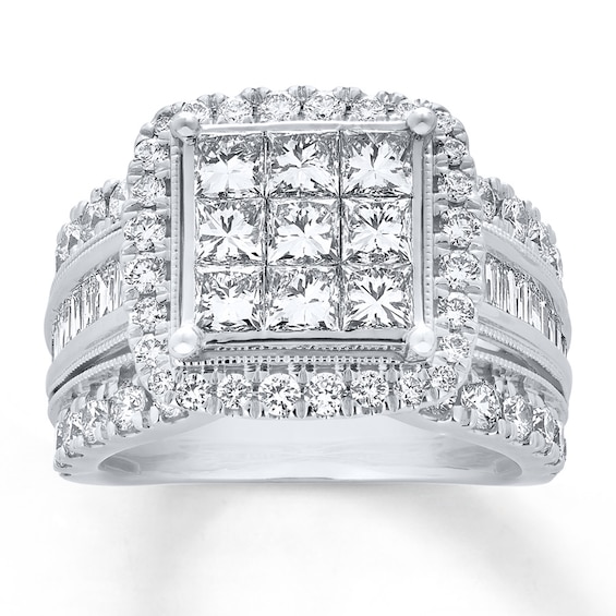 Previously Owned Diamond Engagement Ring 3 ct tw Princess, Baguette & Round-cut 10K White Gold - Size 10