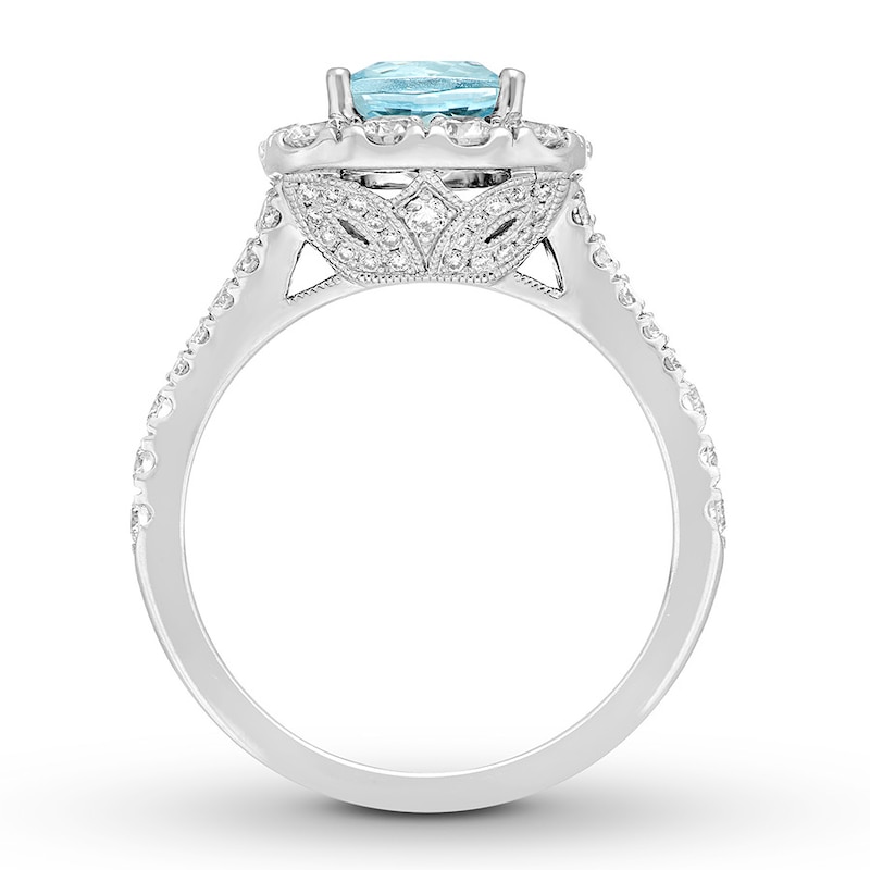 Main Image 2 of Previously Owned Neil Lane Aquamarine Engagement Ring 1-1/4 ct tw Round-cut Diamonds 14K White Gold - Size 4.75