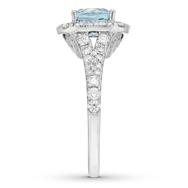 Main Image 3 of Previously Owned Neil Lane Aquamarine Engagement Ring 1-1/4 ct tw Round-cut Diamonds 14K White Gold - Size 4.75