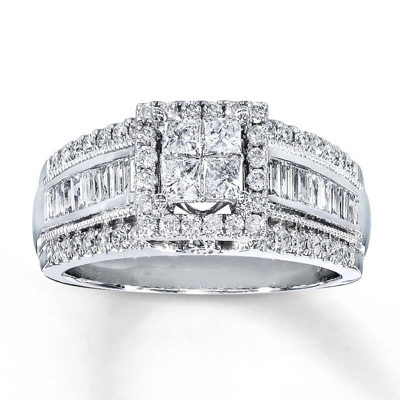 Main Image 1 of Previously Owned Diamond Engagement Ring 1 ct tw Princess, Baguette & Round-cut 14K White Gold - Size 3.75