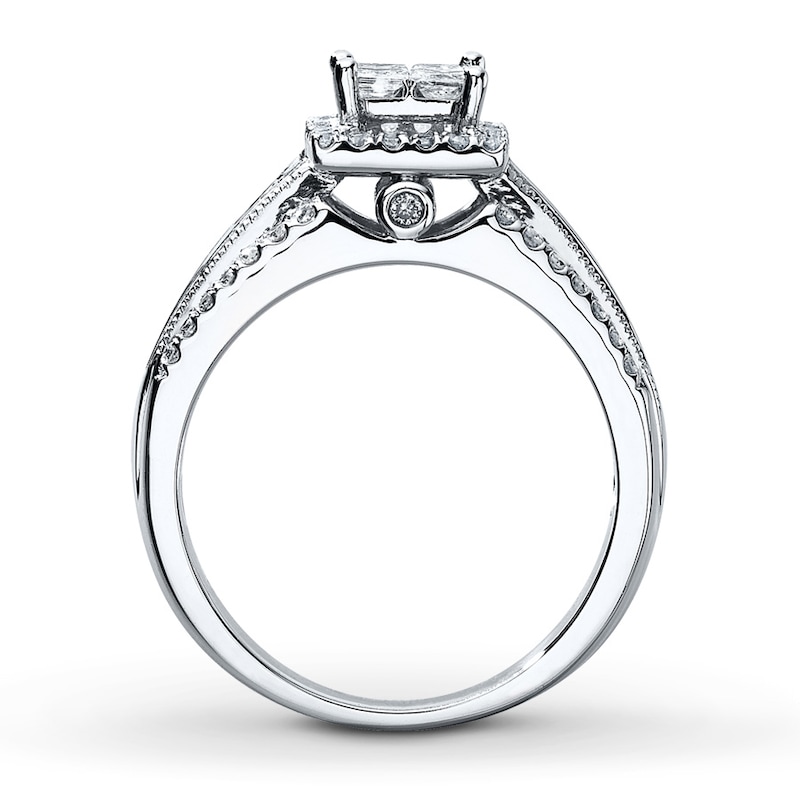 Main Image 2 of Previously Owned Diamond Engagement Ring 1 ct tw Princess, Baguette & Round-cut 14K White Gold - Size 3.75