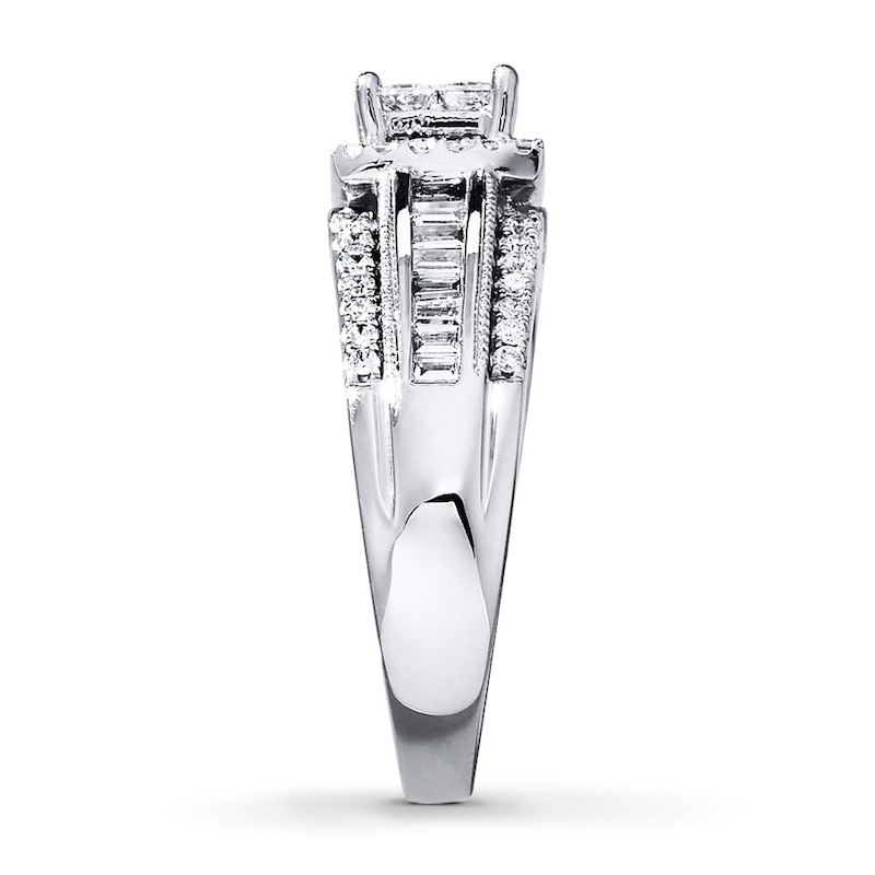 Main Image 3 of Previously Owned Diamond Engagement Ring 1 ct tw Princess, Baguette & Round-cut 14K White Gold - Size 3.75