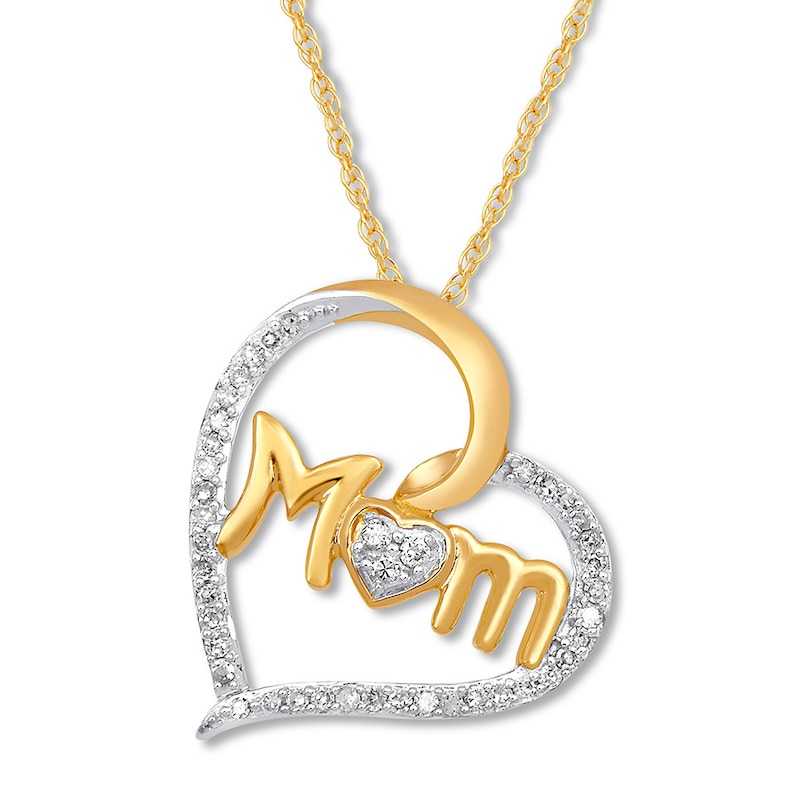 Main Image 1 of Previously Owned Diamond Heart &quot;Mom&quot; Necklace 1/10 ct tw 10K Yellow Gold