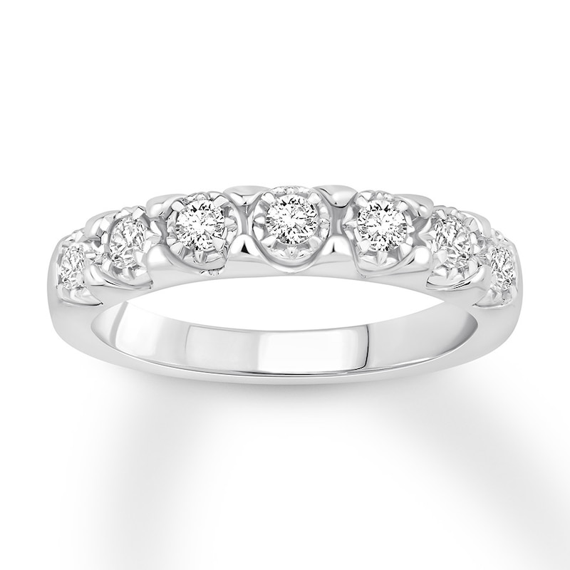 Main Image 1 of Previously Owned Diamond Anniversary Band 1/2 ct tw Round-cut 10K White Gold - Size 9.5