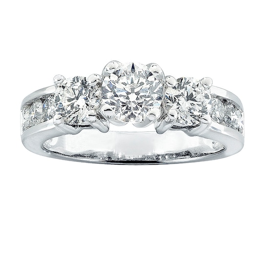 Previously Owned Three-Stone Diamond Engagement Ring 2 ct tw Round-cut 14K White Gold - Size 9.75