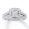 Thumbnail Image 0 of Previously Owned Engagement Ring 3/4 ct tw Princess & Round-cut Diamonds 14K White Gold - Size 3.75
