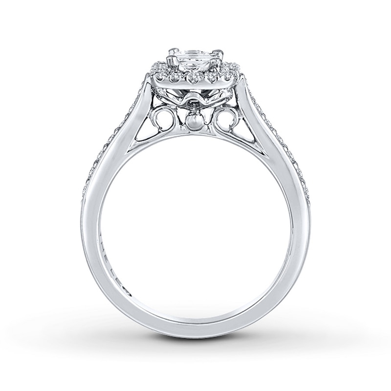 Previously Owned THE LEO Engagement Ring 3/4 ct tw Princess & Round-cut Diamonds 14K White Gold - Size 2.25