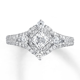 Previously Owned Angel Sanchez Ring 1-1/4 ct tw Princess & Round-cut Diamonds 14K White Gold