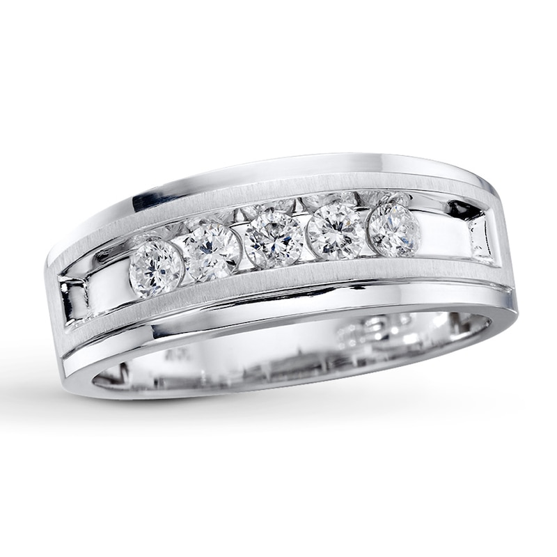 Previously Owned Men's Diamond Wedding Band 1/2 ct tw Round-cut 10K White Gold - Size 11.75