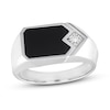 Thumbnail Image 1 of Previously Owned Men's Black Onyx Ring Diamond Accent 10K White Gold