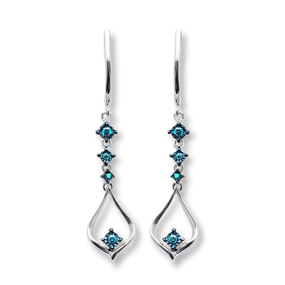 Previously Owned Blue Diamond Dangle Earrings 1/8 ct tw Sterling Silver