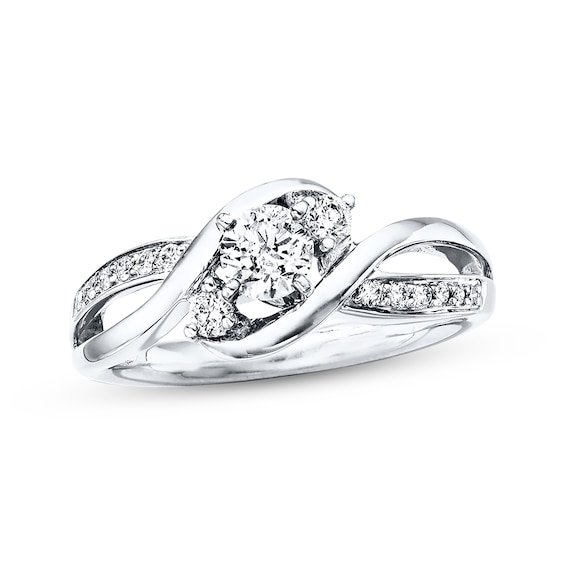 Previously Owned Three-Stone Engagement Ring 3/8 ct tw Round-cut Diamonds 14K White Gold - Size 3.5