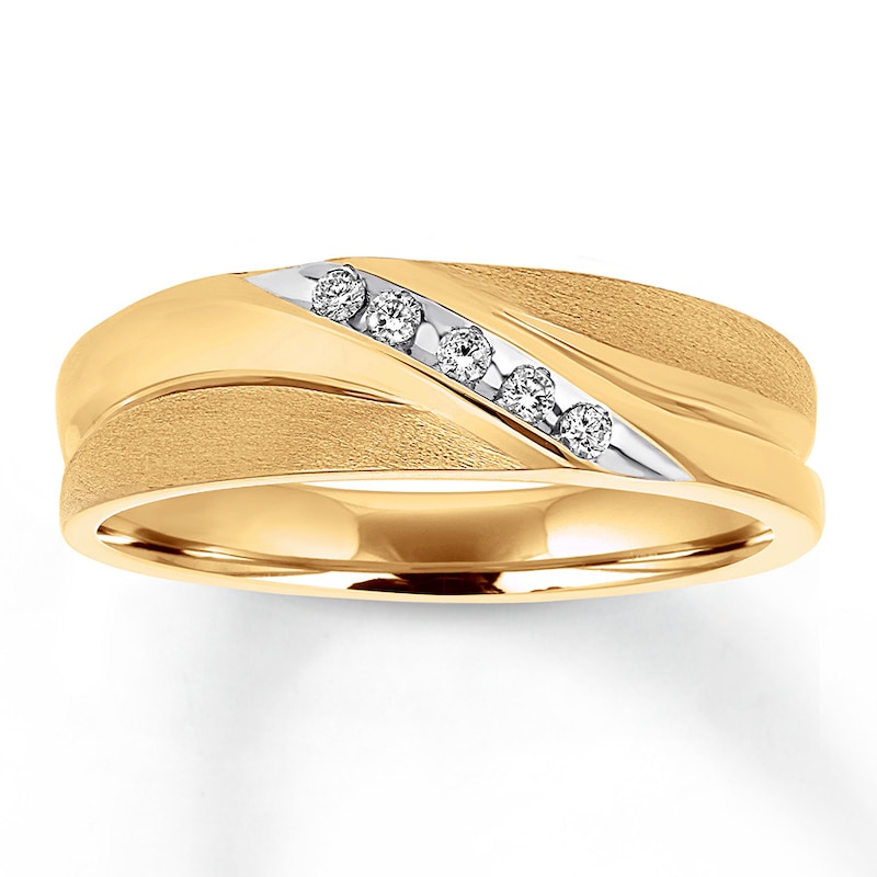 Main Image 1 of Previously Owned Men's Diamond Wedding Band 1/15 ct tw Round-cut 10K Yellow Gold - Size 8