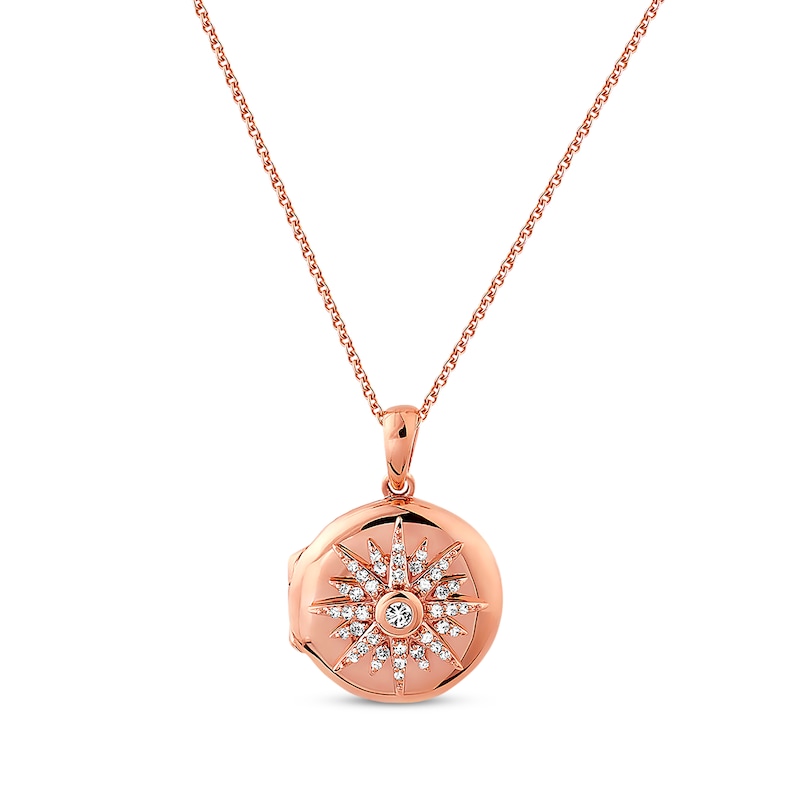 Main Image 1 of Previously Owned Diamond Locket Necklace 1/5 ct tw Round-cut 10K Rose Gold