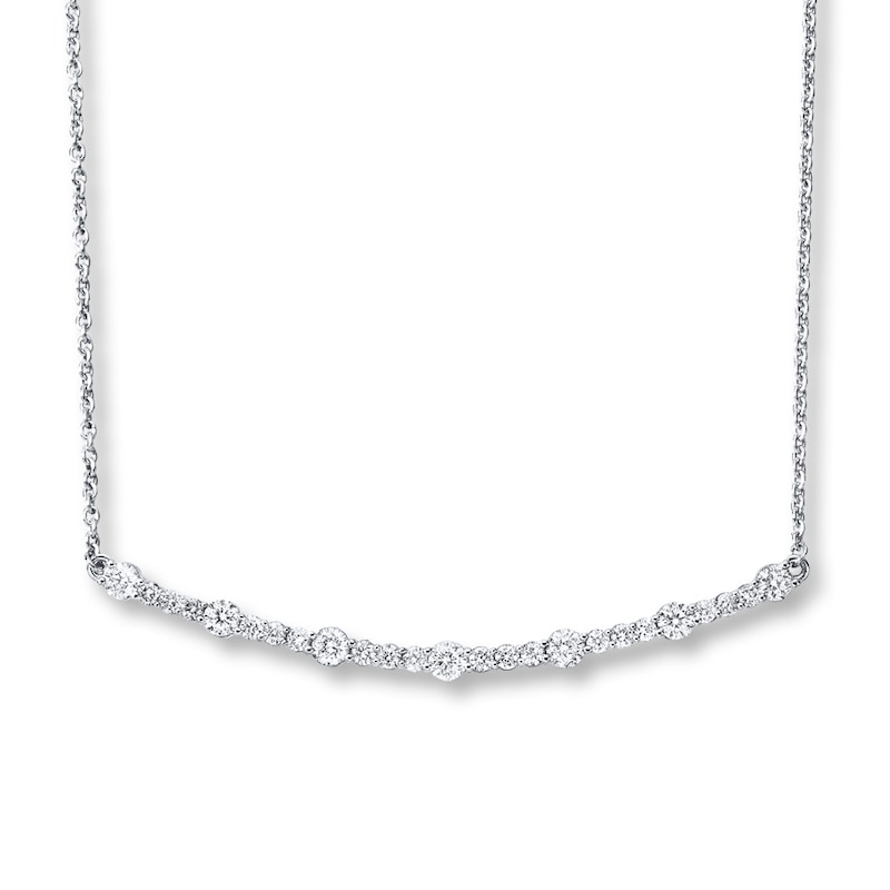 Main Image 1 of Previously Owned Diamond Bar Necklace 1-1/5 ct tw Round-cut 14K White Gold