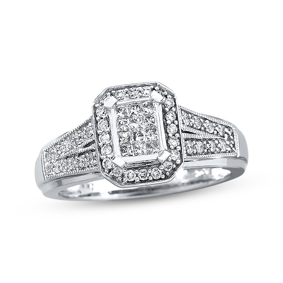 Previously Owned Diamond Engagement Ring 1/3 ct tw Princess/Round-cut 10K White Gold - 4.5