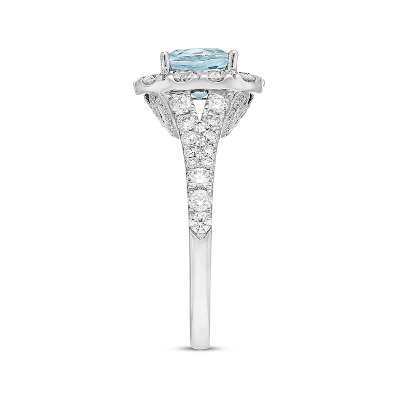 Main Image 2 of Previously Owned Neil Lane Aquamarine Ring 1-1/4 ct tw Round-cut Diamonds 14K White Gold