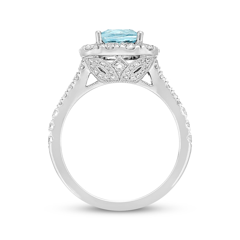 Main Image 3 of Previously Owned Neil Lane Aquamarine Ring 1-1/4 ct tw Round-cut Diamonds 14K White Gold